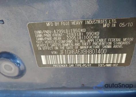 2011 Subaru Impreza 2.5I from USA, damaged, VIN JF1GH6A6XBH801400
